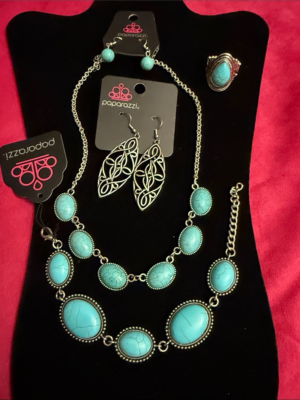 paparazzi Turquoise Multi-Stone Necklace Set with Earrings and Ring